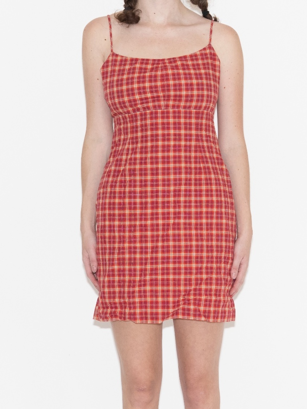 Y2k plaid mini dress orange red size 9/10 esprit de corp cotton